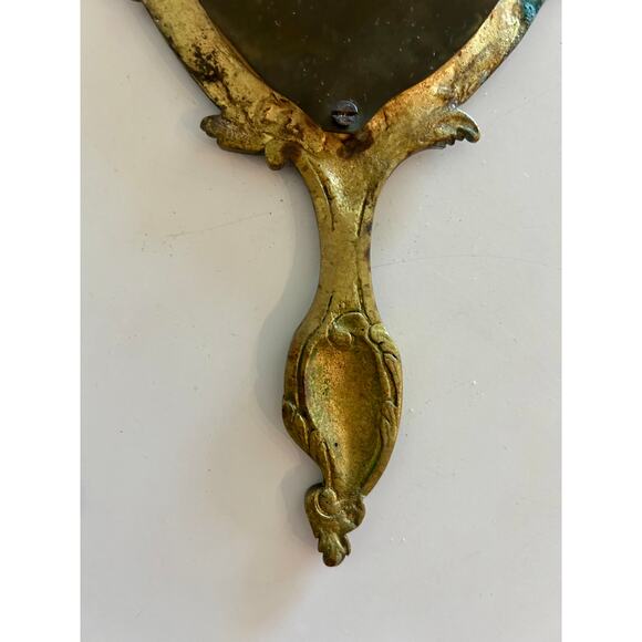 Antique French Louis XV Style Bronze Beveled Hand Mirror - Picture 6 of 6